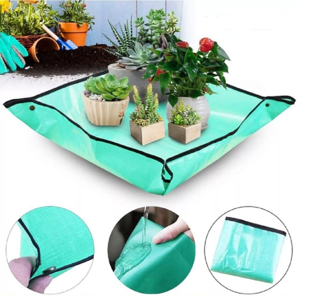 Foldable Plant Repotting Mat 39"- Garden Transplanting Square, Dirty Catcher Mat